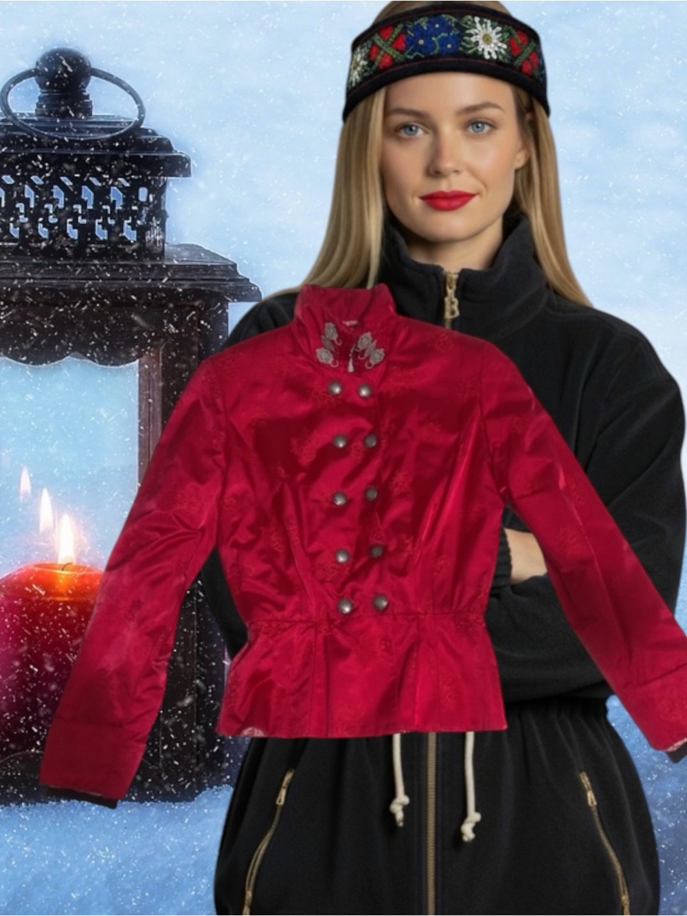 Bogner Red Double-Breasted Peplum Ski Jacket
